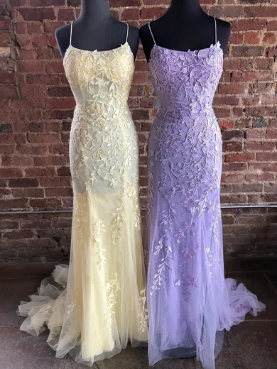 Mermaid Scoop Neck Tulle Prom Dresses With Appliques #Milly020116402