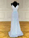 Sheath/Column V-neck Sequined Sweep Train Prom Dresses #Milly020116424