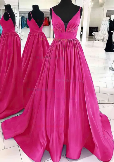 Ruched Ruffles Ball Gown Fuchsia Satin Prom Dress Ruched Ruffles Ball Gown Fuchsia Satin Prom Dress