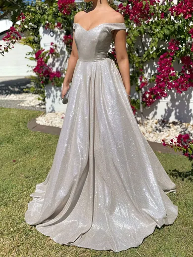 Ball Gown Off-the-shoulder Shimmer Crepe Sweep Train Formal Dresses PT020116453