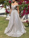 Ball Gown Off-the-shoulder Shimmer Crepe Sweep Train Prom Dresses #Milly020116453