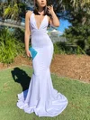 Trumpet/Mermaid V-neck Jersey Sweep Train Prom Dresses With Ruffles #Milly020116457