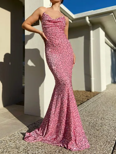Mermaid Cowl Neck Sparkly Velvet Sequin Prom Dresses #Milly020116477