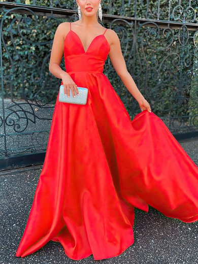 Ball Gown V-neck Satin Sweep Train Prom Dresses #Milly020116493