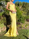 Sheath/Column Sweetheart Satin Sweep Train Prom Dresses With Split Front #Milly020116504