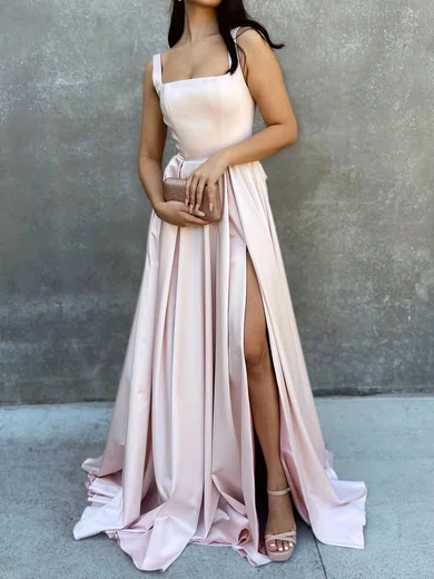 Ball Gown Square Neck Backless Satin Prom Dresses #Milly020116511