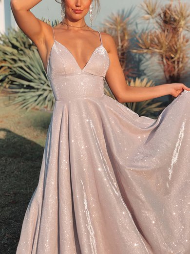 Ball Gown V-neck Shimmer Crepe Sweep Train Prom Dresses #Milly020116516