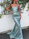 Trumpet/Mermaid Square Neckline Shimmer Crepe Sweep Train Prom Dresses #Milly020116517