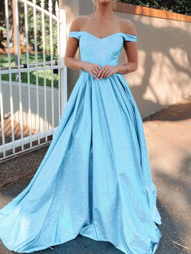 Ball Gown Off-the-shoulder Shimmer Crepe Sweep Train Formal Dresses PT020116535