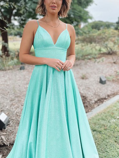 Ball Gown V-neck Shimmer Crepe Sweep Train Prom Dresses #Milly020116539