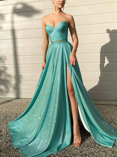 Ball Gown Sweetheart Shimmer Crepe Sweep Train Prom Dresses With Split Front #Milly020116542