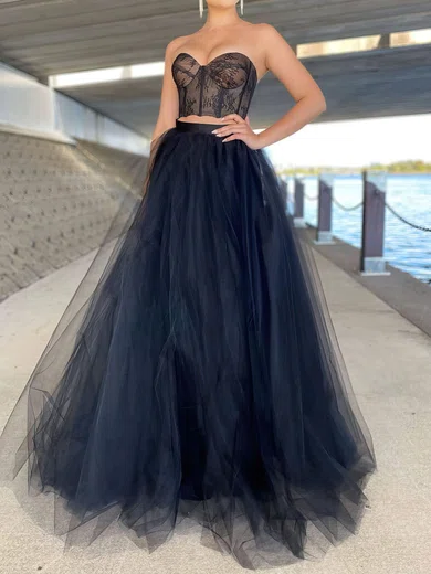 Ball Gown Strapless Tulle Two Piece Prom Dresses With Lace #Milly020116546