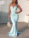 Trumpet/Mermaid V-neck Silk-like Satin Sweep Train Prom Dresses #Milly020116562
