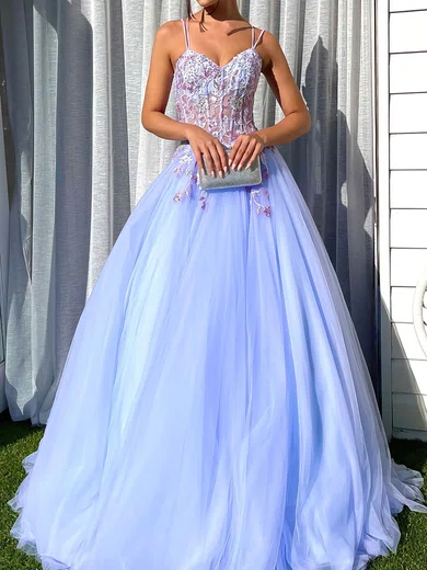 Ball Gown V-neck Tulle Corset Prom Dresses With Appliques #Milly020116569