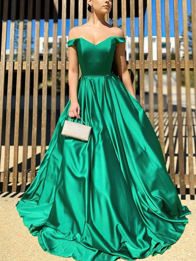 Ball Gown Off-the-shoulder Satin Sweep Train Prom Dresses #Milly020116573