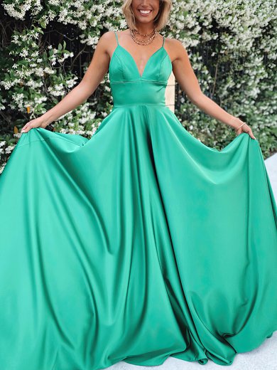 Ball Gown V-neck Satin Sweep Train Prom Dresses #Milly020116577
