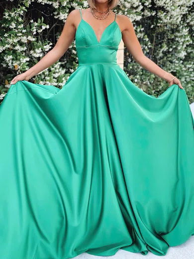 Ball Gown V-neck Satin Sweep Train Formal Dresses PT020116577