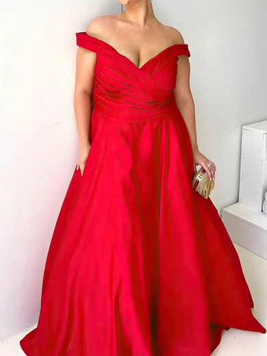 Ball Gown Off-the-shoulder Satin Prom Dresses With Ruched #Milly020116584