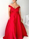 Ball Gown Off-the-shoulder Satin Sweep Train Ruffles Prom Dresses #Milly020116584