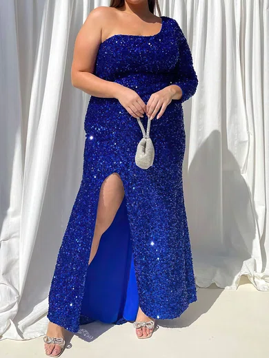 Sheath/Column One Shoulder Sparkly Velvet Sequin Prom Dresses #Milly020116587