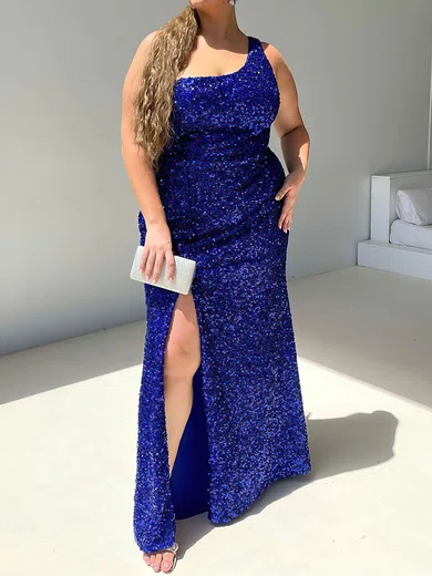 Sheath/Column One Shoulder Sparkly Velvet Sequin Prom Dresses #Milly020116590
