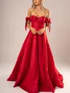Ball Gown Off-the-shoulder Satin Sweep Train Bow Prom Dresses #Milly020116600