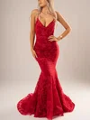 Sheath/Column V-neck Lace Sweep Train Appliques Lace Prom Dresses #Milly020116601