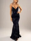 Trumpet/Mermaid V-neck Tulle Sweep Train Sequins Prom Dresses #Milly020116605