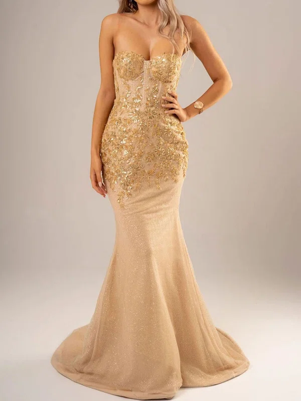 Sheath/Column Sweetheart Glitter Sweep Train Appliques Lace Prom Dresses #Milly020116611