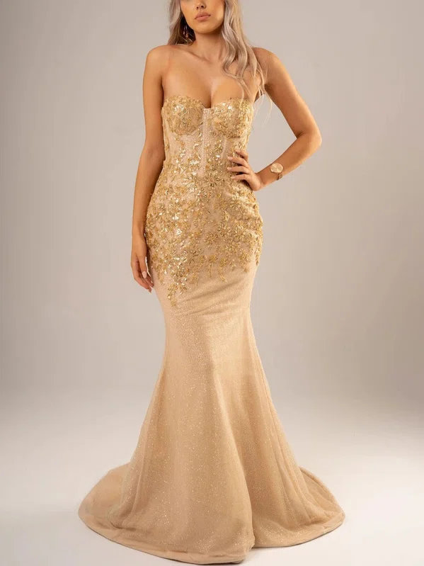 Sheath/Column Sweetheart Glitter Sweep Train Appliques Lace Prom Dresses #Milly020116611
