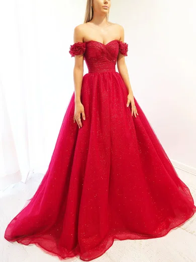 Ball Gown Off-the-shoulder Glitter Prom Dresses #Milly020116616