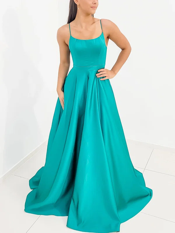 Ball Gown Scoop Neck Satin Sweep Train Prom Dresses With Bow #Milly020116645
