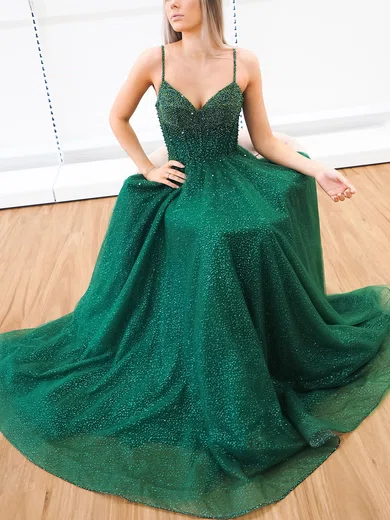 Ball Gown V-neck Tulle Sparkly Prom Dresses #Milly020116666