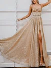 Ball Gown Sweetheart Glitter Sweep Train Prom Dresses With Split Front #Milly020116668