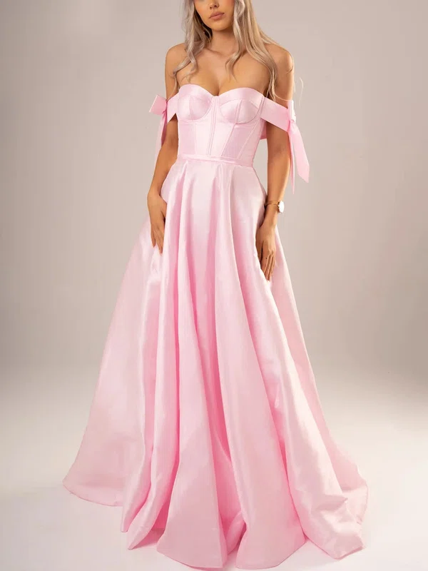 Ball Gown Off-the-shoulder Satin Sweep Train Bow Prom Dresses #Milly020116683