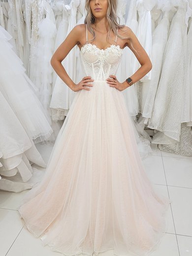 Ball Gown Sweetheart Tulle Sweep Train Prom Dresses With Appliques Lace #Milly020116697