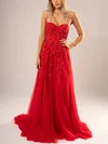 Ball Gown Sweetheart Tulle Sweep Train Appliques Lace Prom Dresses #Milly020116699