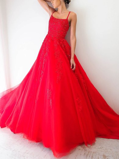 Ball Gown Scoop Neck Tulle Sweep Train Beading Prom Dresses #Milly020116713