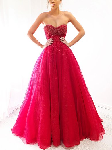 Ball Gown Sweetheart Tulle Sweep Train Prom Dresses With Appliques Lace #Milly020116726