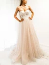 Ball Gown Sweetheart Tulle Sweep Train Prom Dresses With Pearl Detailing #Milly020116735