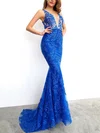 Trumpet/Mermaid V-neck Tulle Sweep Train Appliques Lace Prom Dresses #Milly020116744