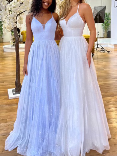 Ball Gown V-neck Glitter Floor-length Prom Dresses #Milly020116764