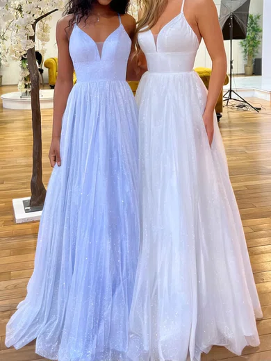 Ball Gown V-neck Tulle Prom Dresses With Ruched #Milly020116764