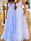 Ball Gown V-neck Tulle Prom Dresses With Ruched #Milly020116764