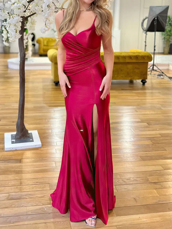 Sheath/Column Sweetheart Satin Prom Dresses With Ruched #Milly020116766