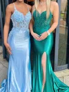 Sheath/Column V-neck Satin 3D Floral Prom Dresses With Appliques #Milly020116769