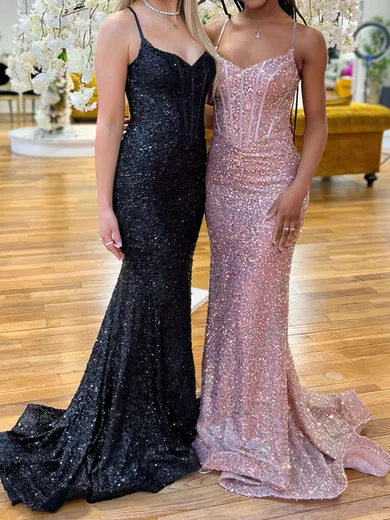 Mermaid V-neck Sparkly Velvet Sequin Prom Dresses #Milly020116777