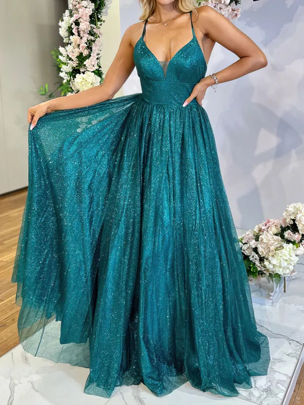 Ball Gown V-neck Tulle Prom Dresses With Ruched #Milly020116778