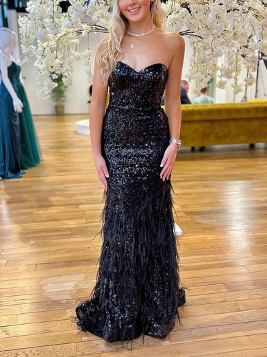 Sheath/Column Sweetheart Sequined Sweep Train Prom Dresses With Feathers / Fur #Milly020116782
