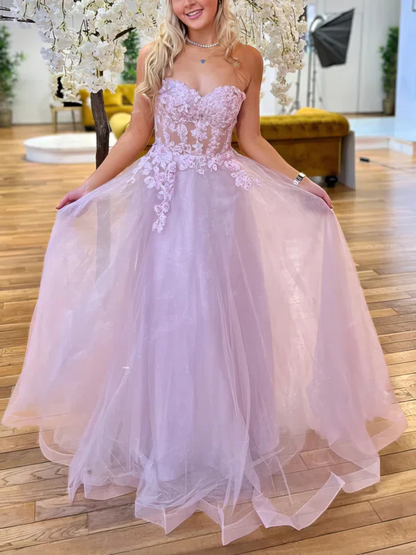Ball Gown Sweetheart Tulle Glitter Sweep Train Appliques Lace Prom Dresses #Milly020116787